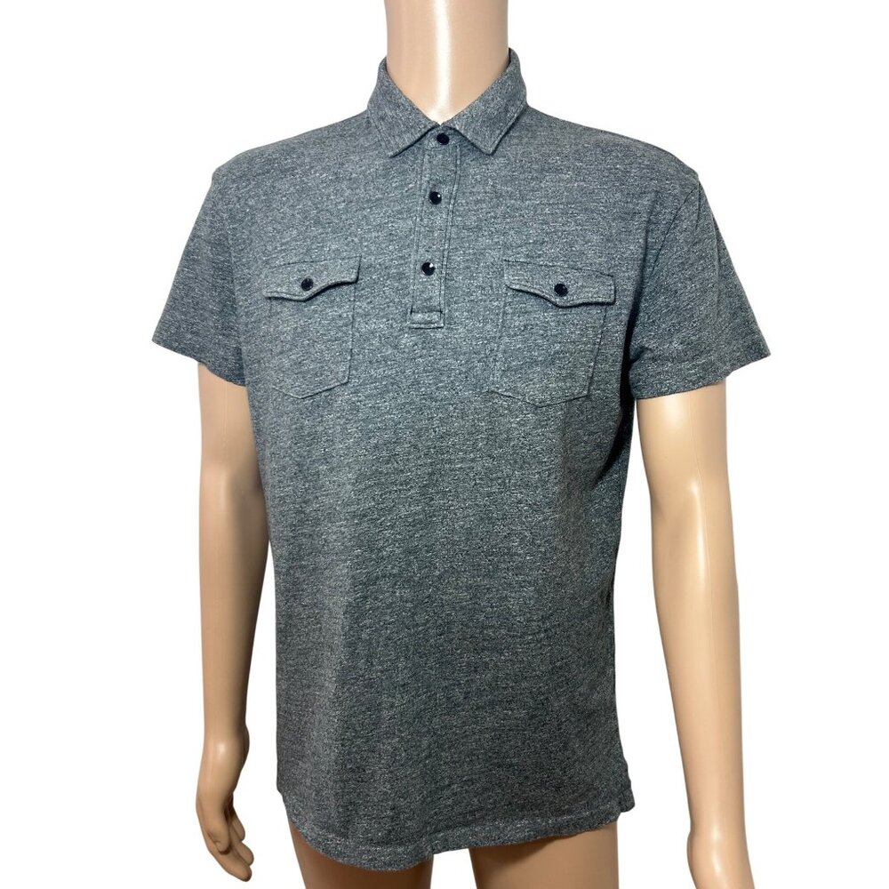 Gap Men’s Polo Shirt Grey L Short Sleeve Cotton 3-Button Chest Pockets Stretchy